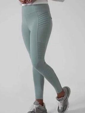 Athleta Delancey Moto Tight Legging Sage Green Ribbed Zipper Ankle 1X NWT